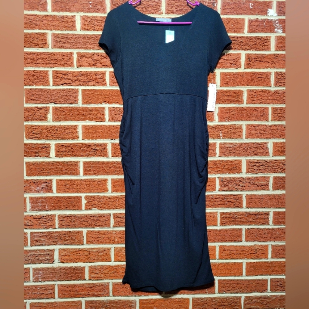 Black Loveappella pleated medium dress